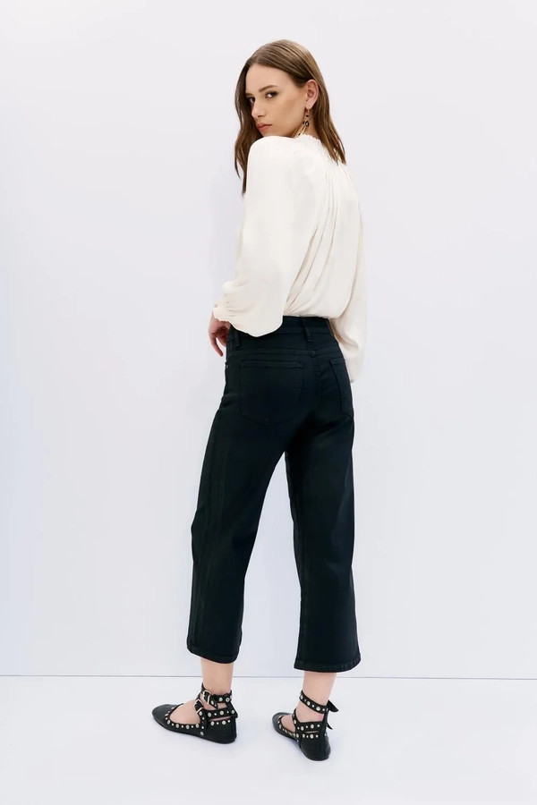 jean crop satin blue black