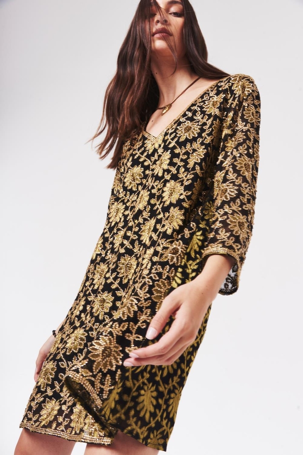 vestido flower gold