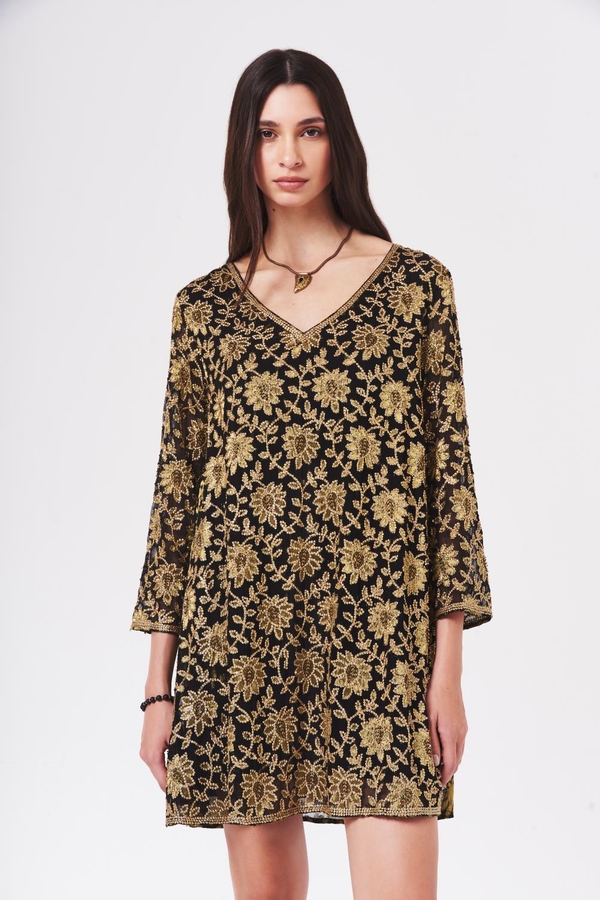 vestido flower gold