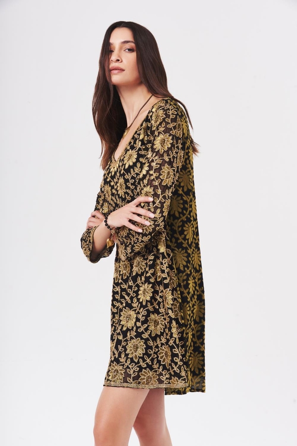 vestido flower gold