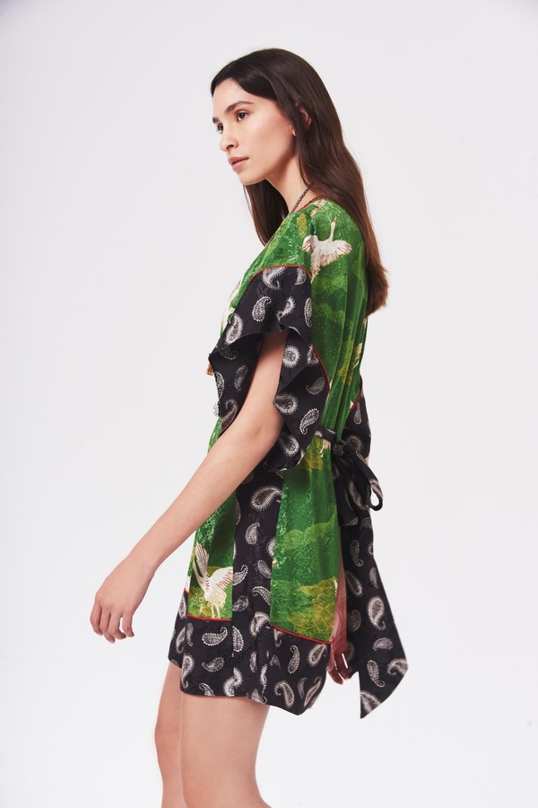 vestido kimono grulla