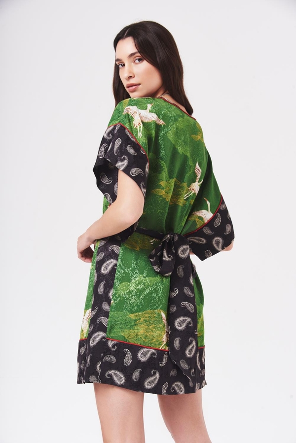 vestido kimono grulla